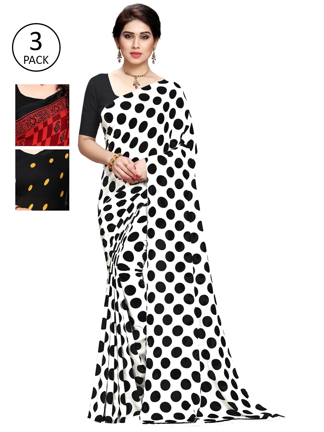 

KALINI Pack Of 3 Printed Sarees, White