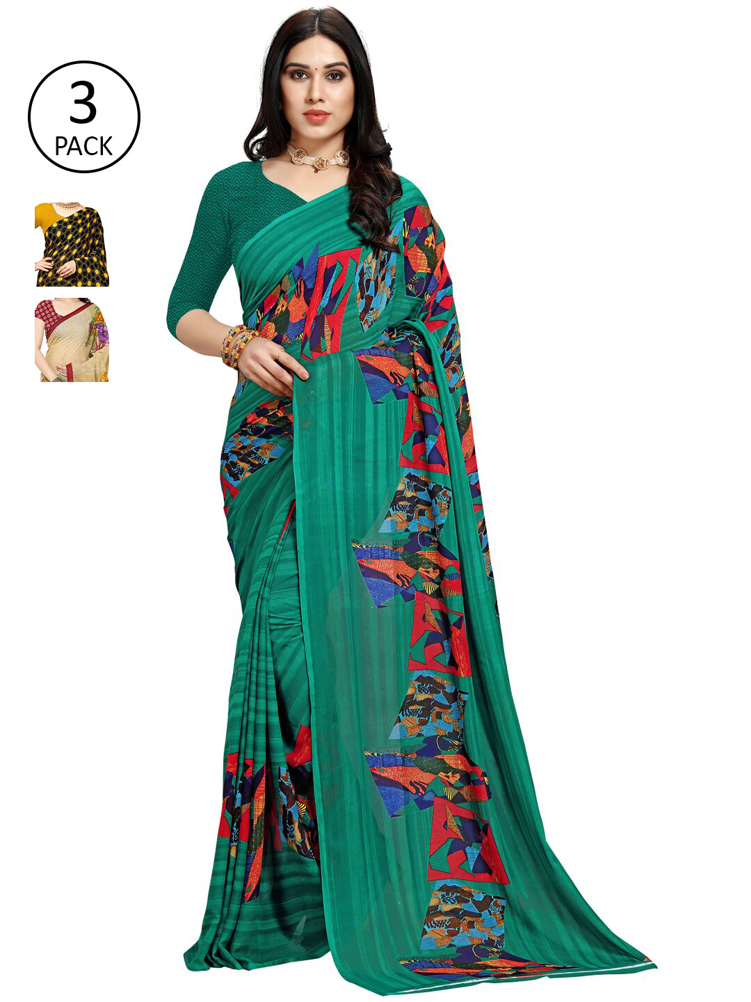 

KALINI Women Pack of 3 Printed Sarees, Multi