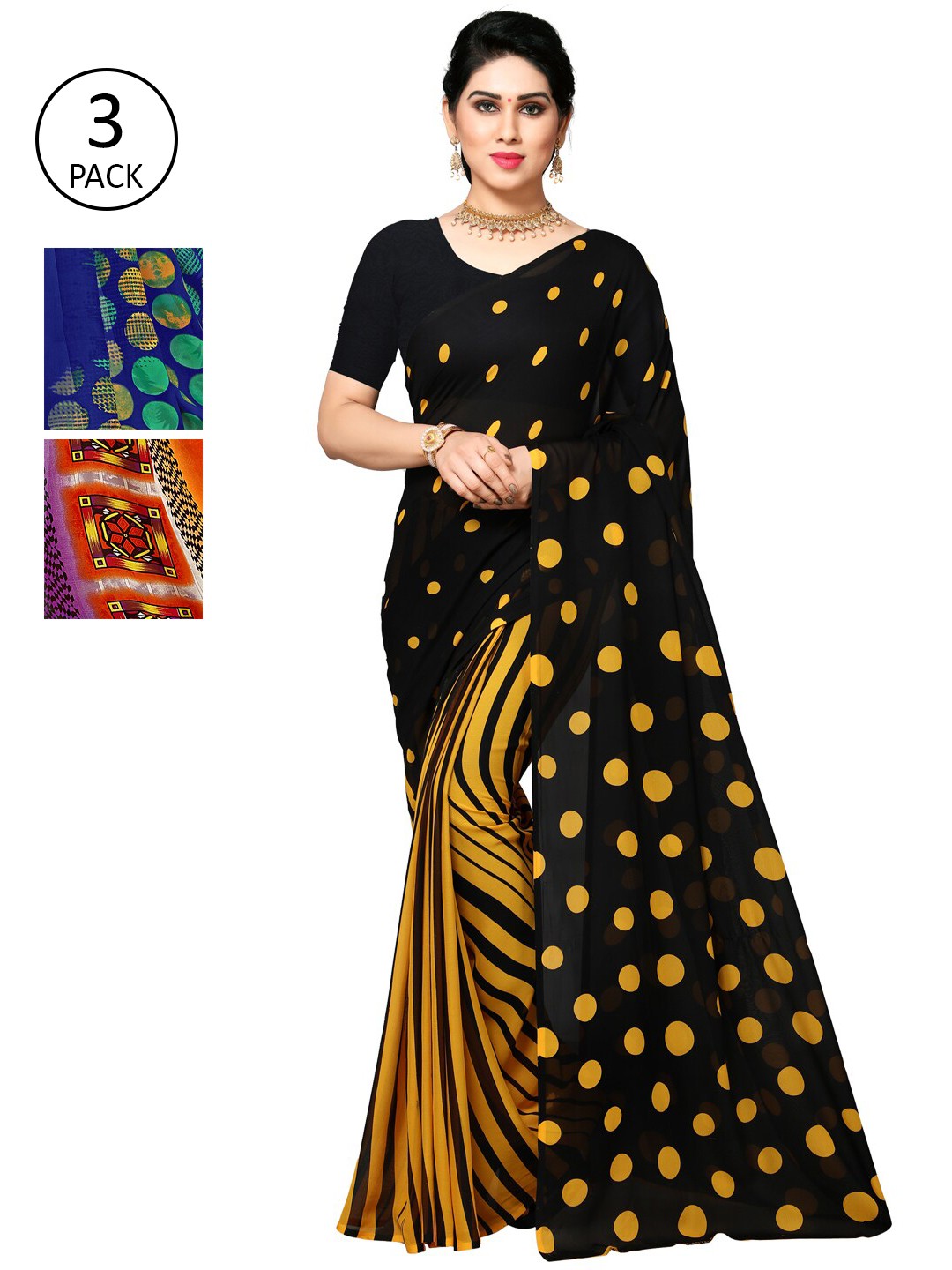 

KALINI Blue & Black Pack of 3 Saree