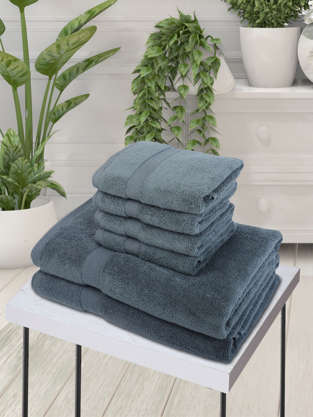 

BIANCA Set Of 6 Grey Solid 500 GSM Zero-Twist Pure Cotton Ultra-Fluffy Towels