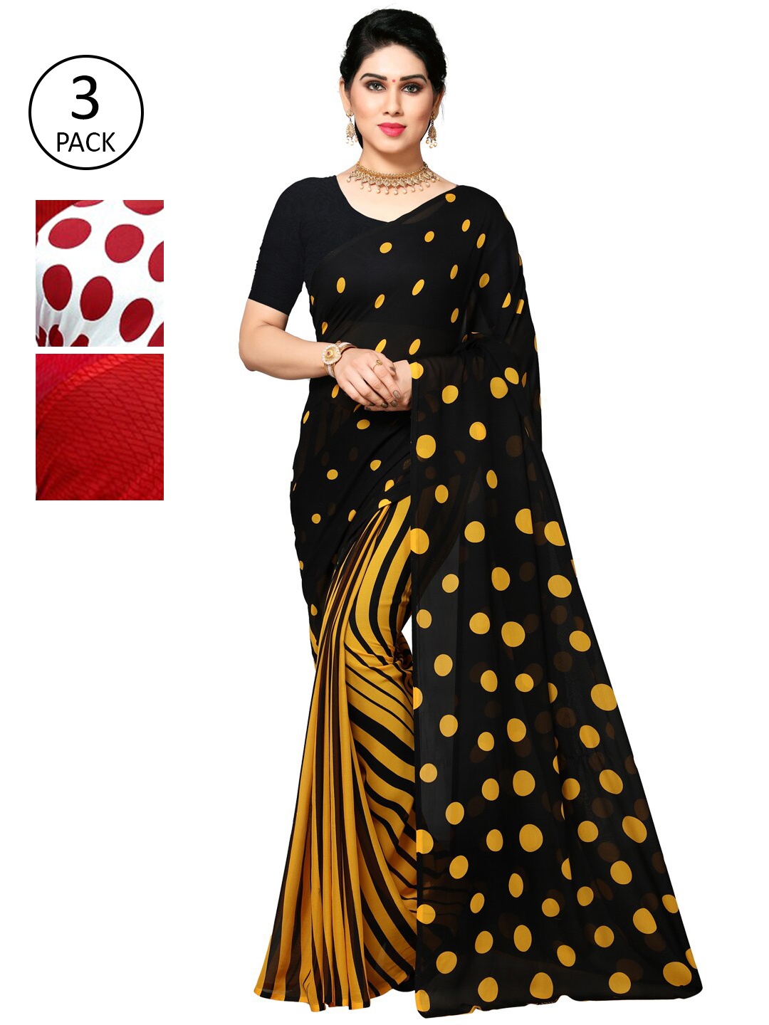 

ANAND SAREES Pack of 3 Poly Georgette Saree, Maroon