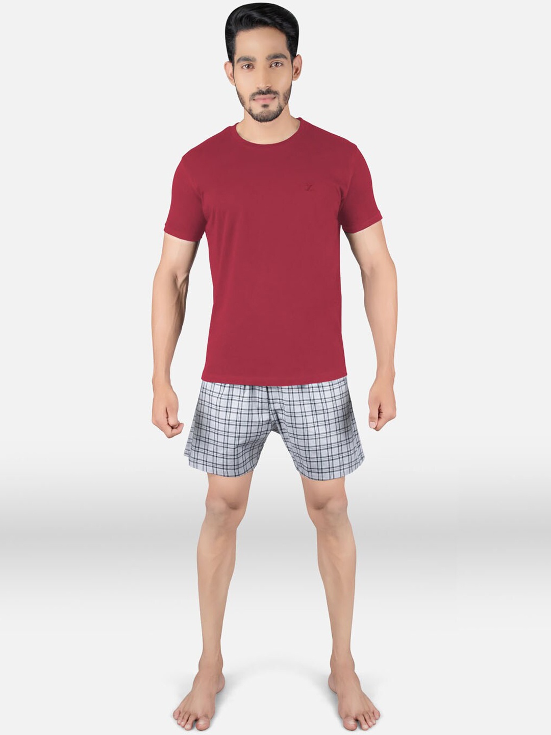 

XYXX Men Red & Grey Cotton Night suit