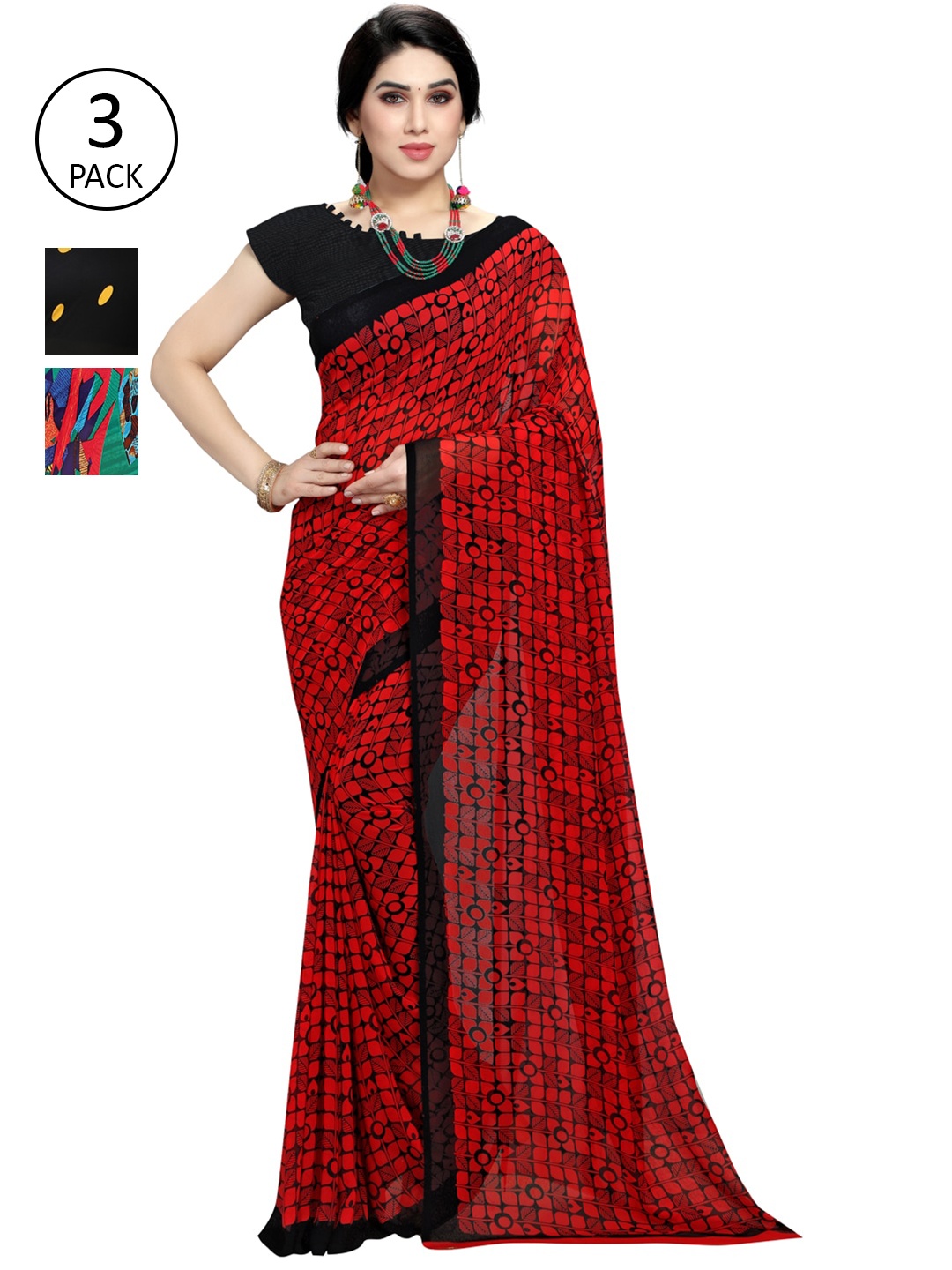 

KALINI Red & Black Pack of 3 Saree