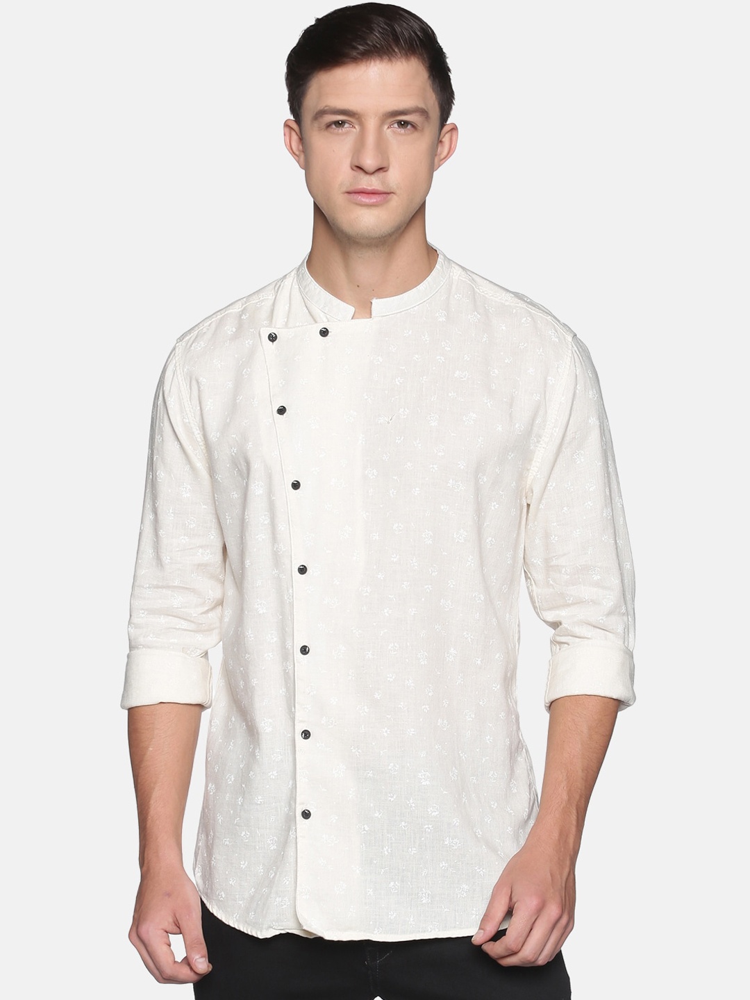 

SHOWOFF Men Cream-Coloured Comfort Slim Fit Floral Printed Casual Shirt