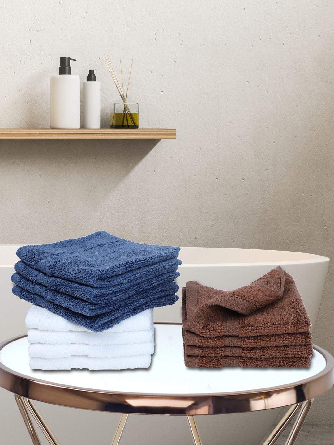 

BIANCA Set Of 12 Multicoloured Solid 380 GSM Pure Combed Cotton Terry Face Towels, Multi
