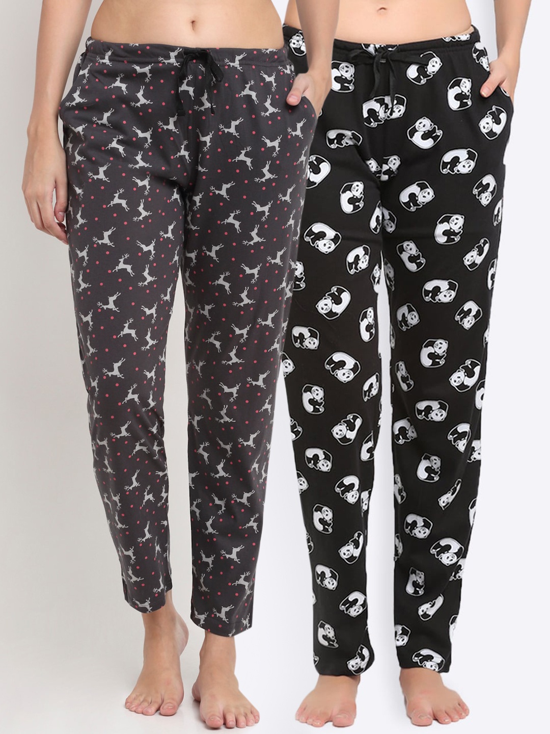 

Kanvin Women Pack Of 2 Printed Pure Cotton Lounge Pants, Black