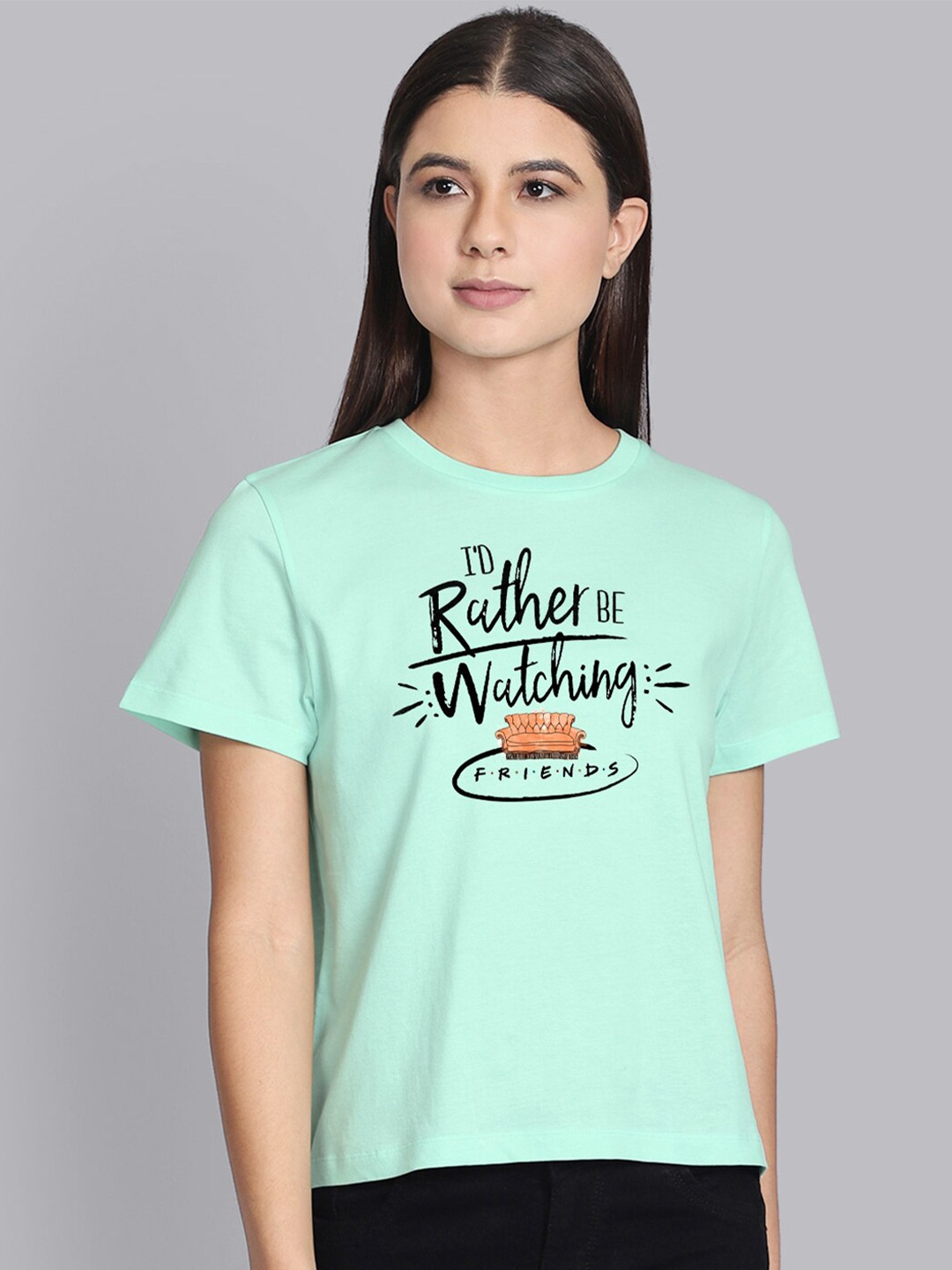 

Free Authority Women Green Cotton Friends Featured Pure Cotton T-shirt