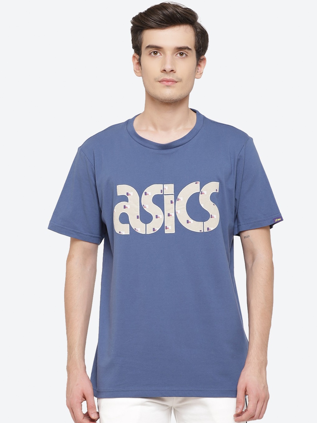 

ASICS Jsy Washer Mix SS Men Blue Typography Printed Applique T-shirt