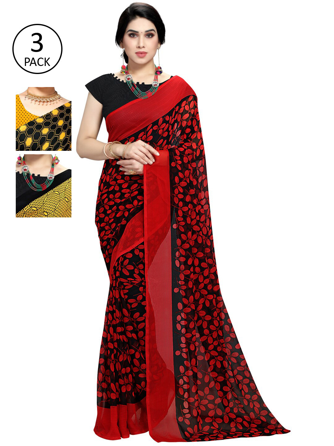 

KALINI Multicoloured Set of 3 Poly Georgette Saree, Multi