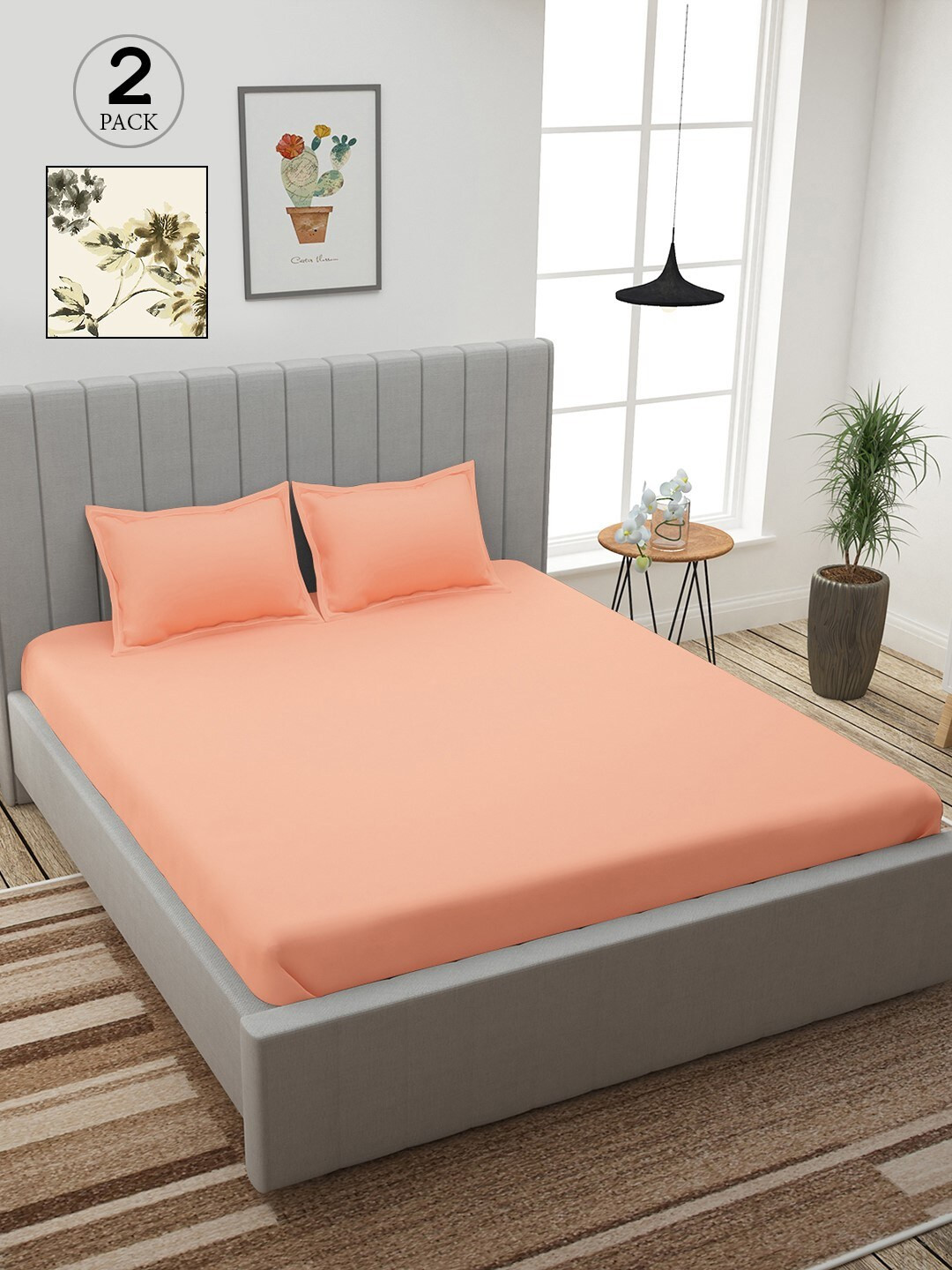 

Story@home Peach & Off White Floral 210 TC 2 King Bedsheet with 4 Pillow Covers