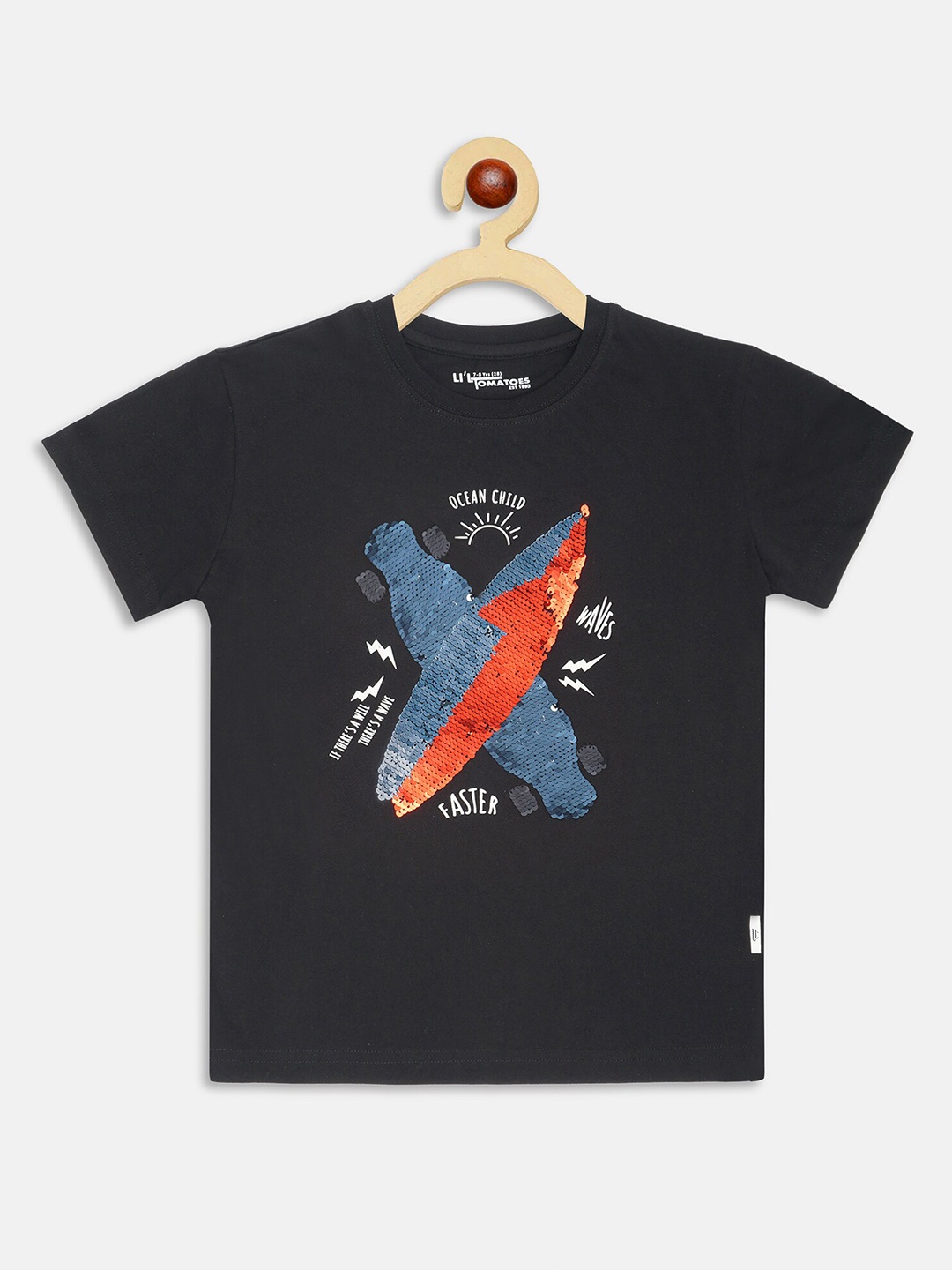 

Lil Tomatoes Boys Black Printed Applique T-shirt