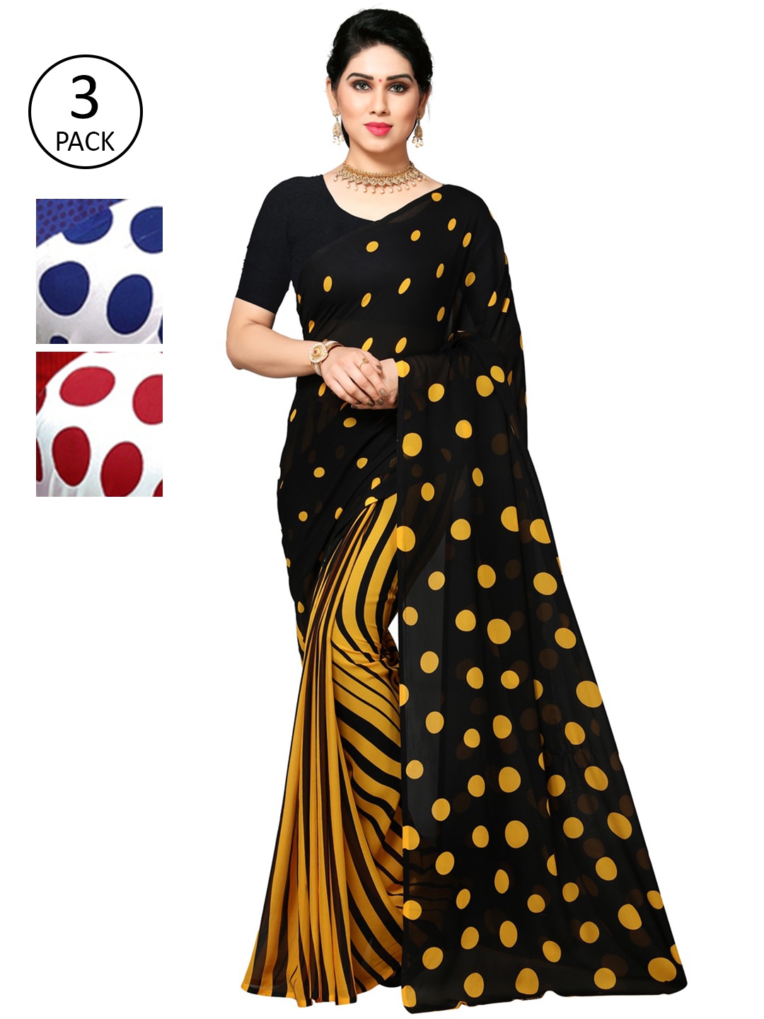 

KALINI Women Pack of 3 Printed Poly Georgette Sarees, White