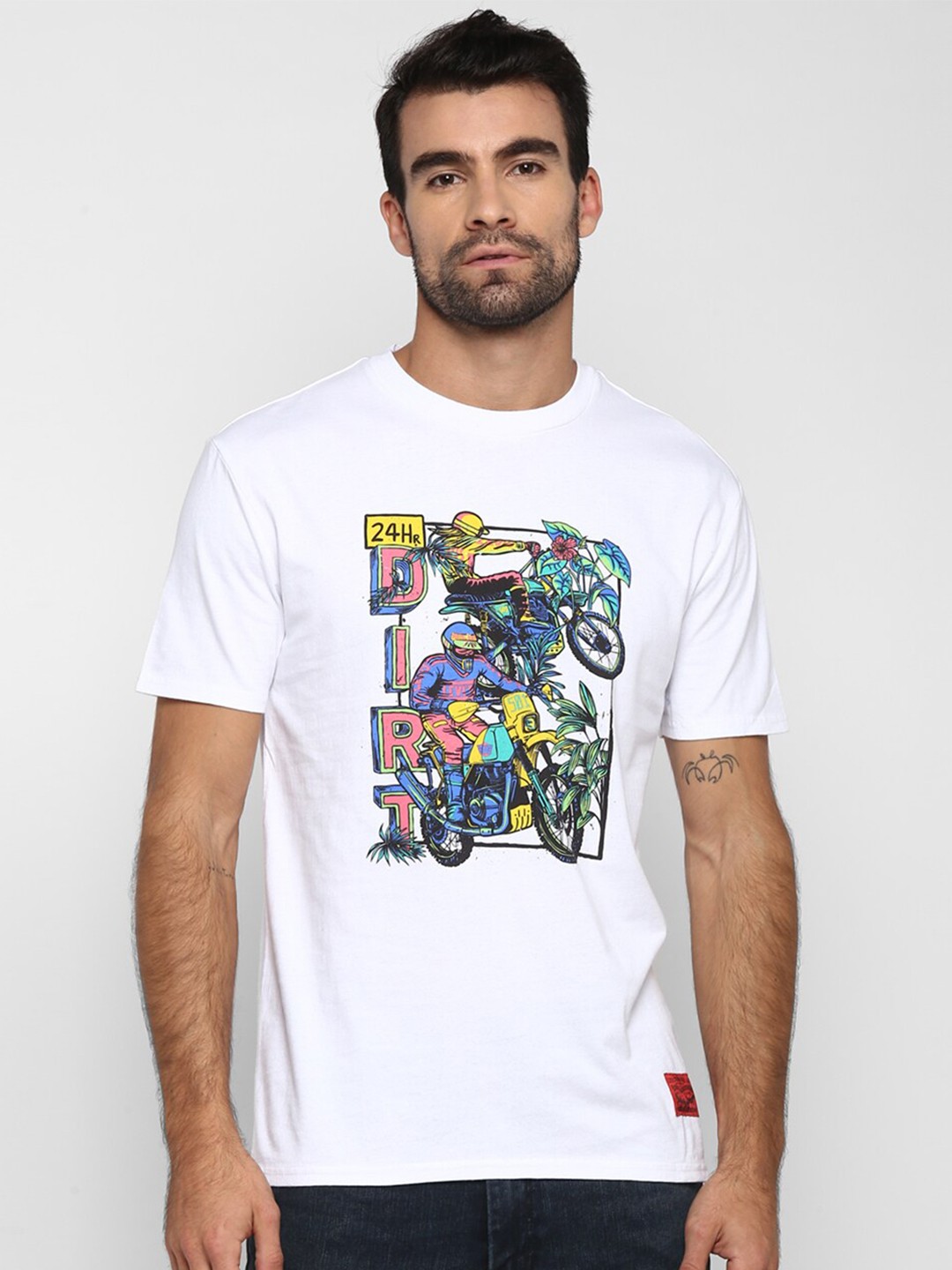 

Royal Enfield Men White & Blue Dirt Bike Printed T-shirt