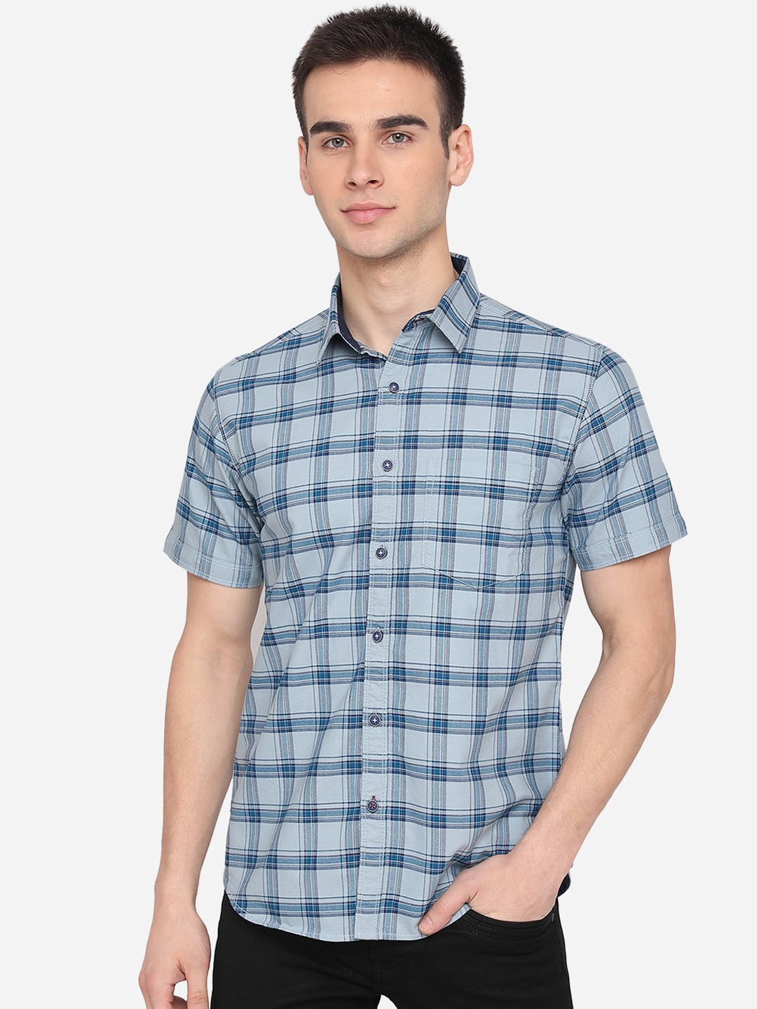 

Greenfibre Men Blue Slim Fit Buffalo Checks Casual Shirt