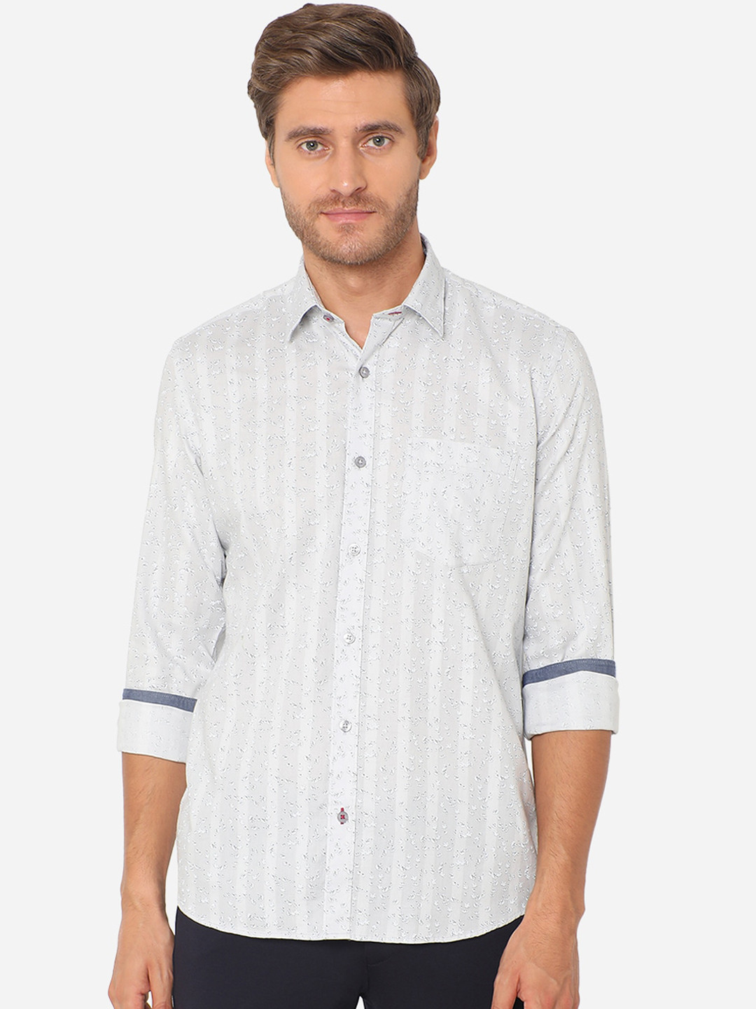 

JADE BLUE Men Floral Printed Slim Fit Pure Casual Shirt, Grey