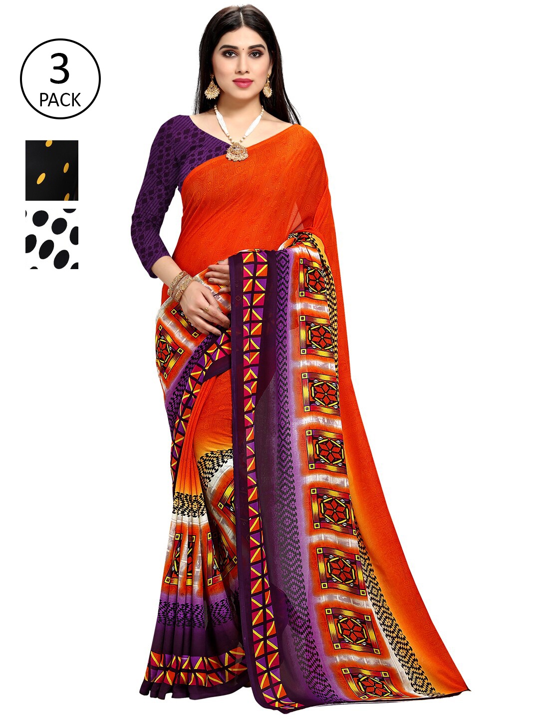 

KALINI Pack Of 3 Printed Sarees, Black