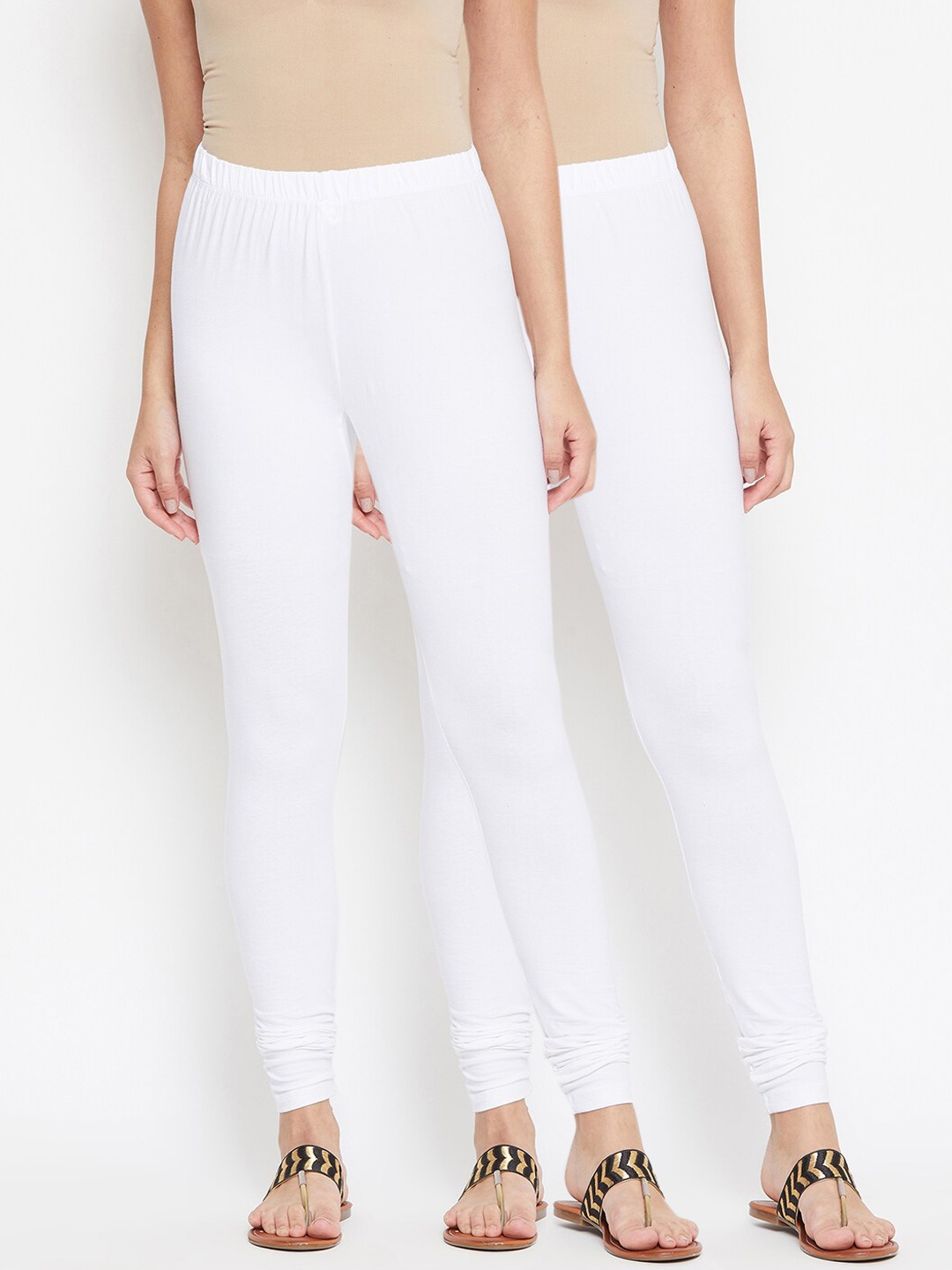 

Bitterlime Women Pack Of 2 White Solid Churidar-Length Leggings