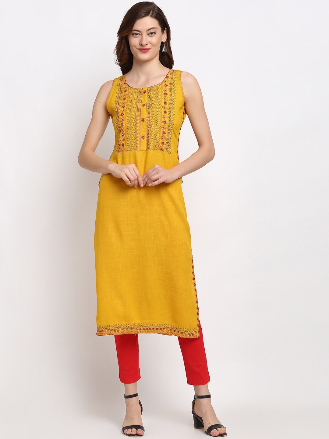 

Lovely Lady Women Mustard Thread Work Kurta