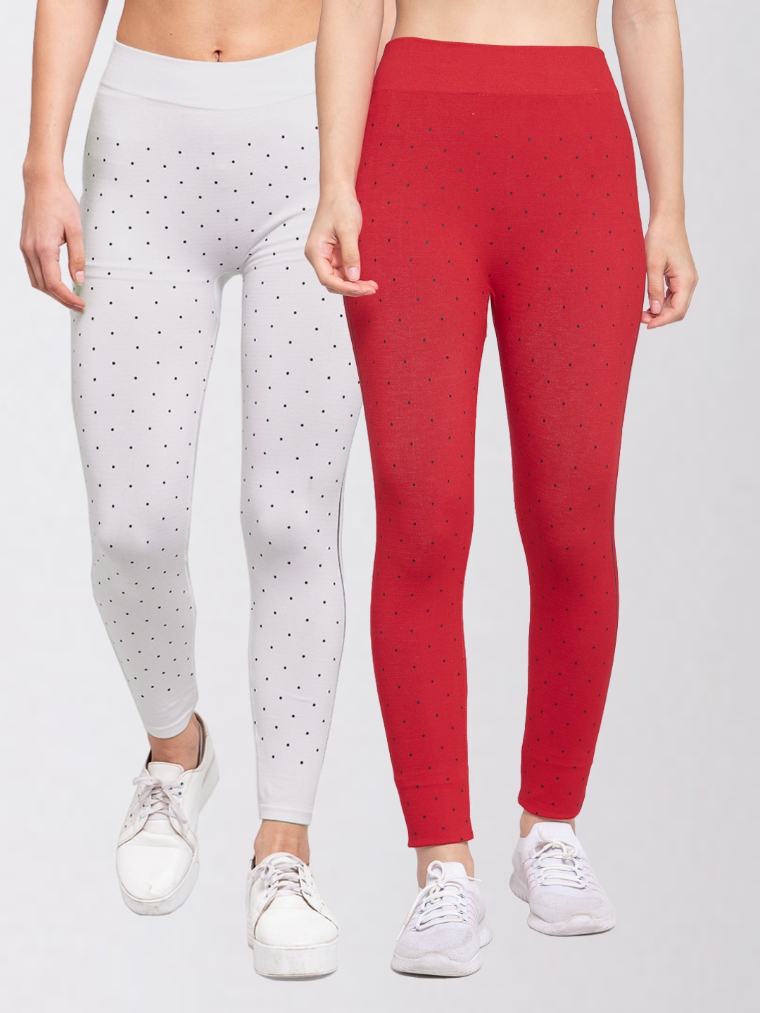 

KLOTTHE Women Pack Of 2 Polka Dot Printed Skinny-Fit Jeggings, Grey