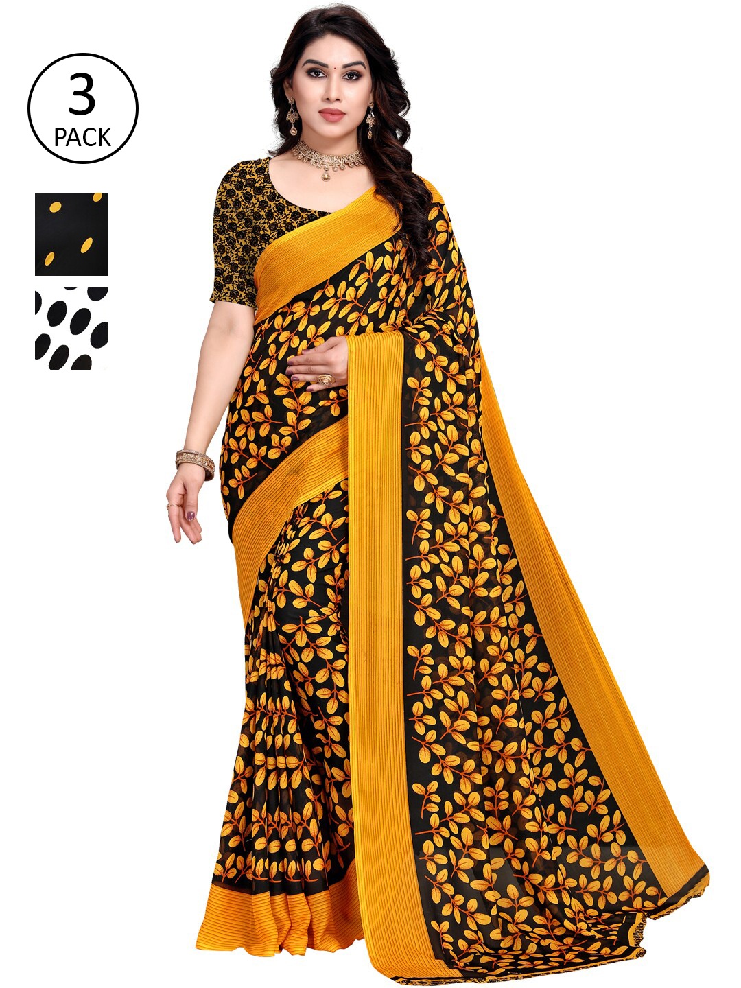 

KALINI Women Multicoloured Set of 3 Poly Georgette Saree, Multi