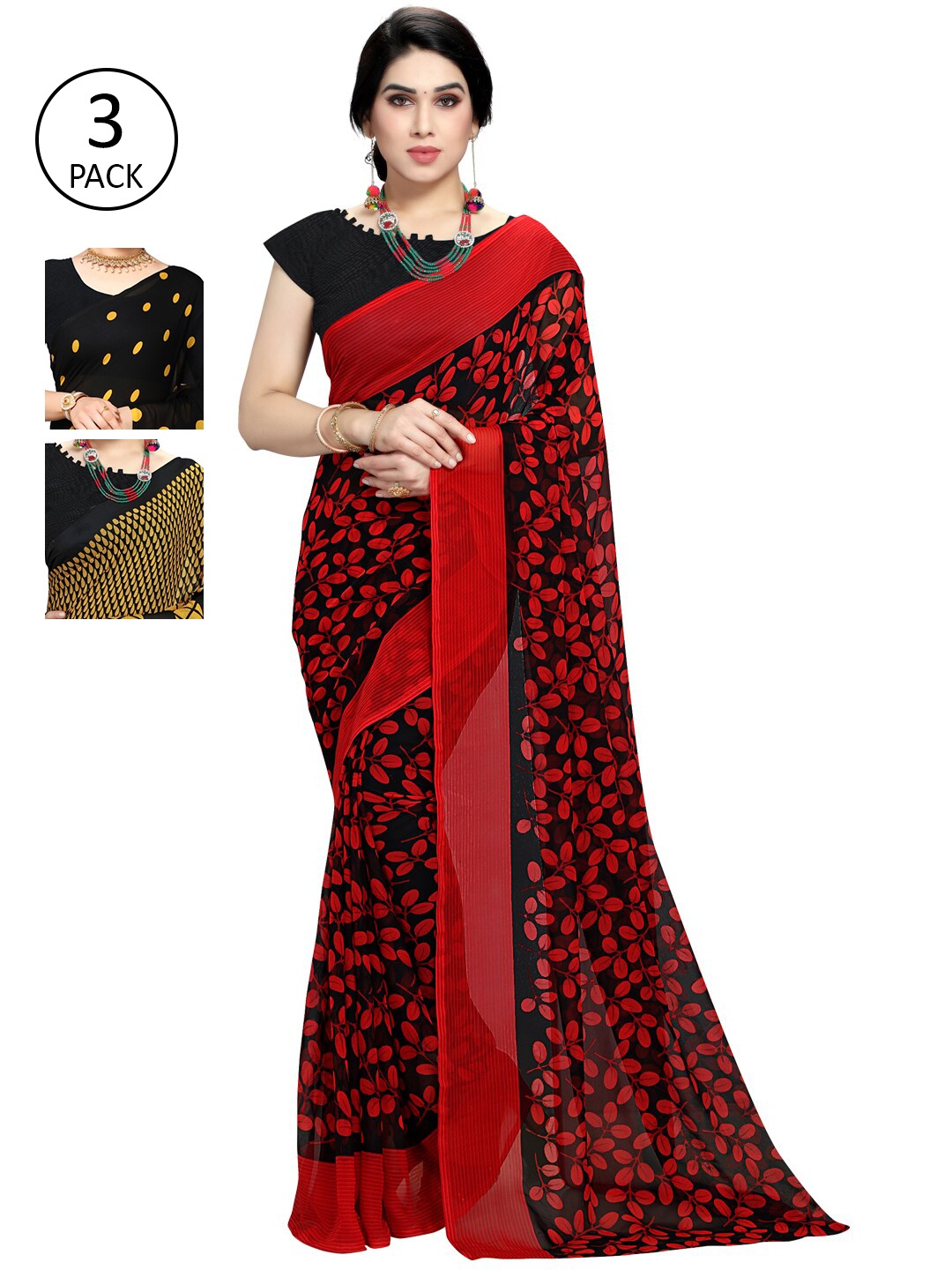 

KALINI Women Pack of 3 Printed Sarees, Yellow