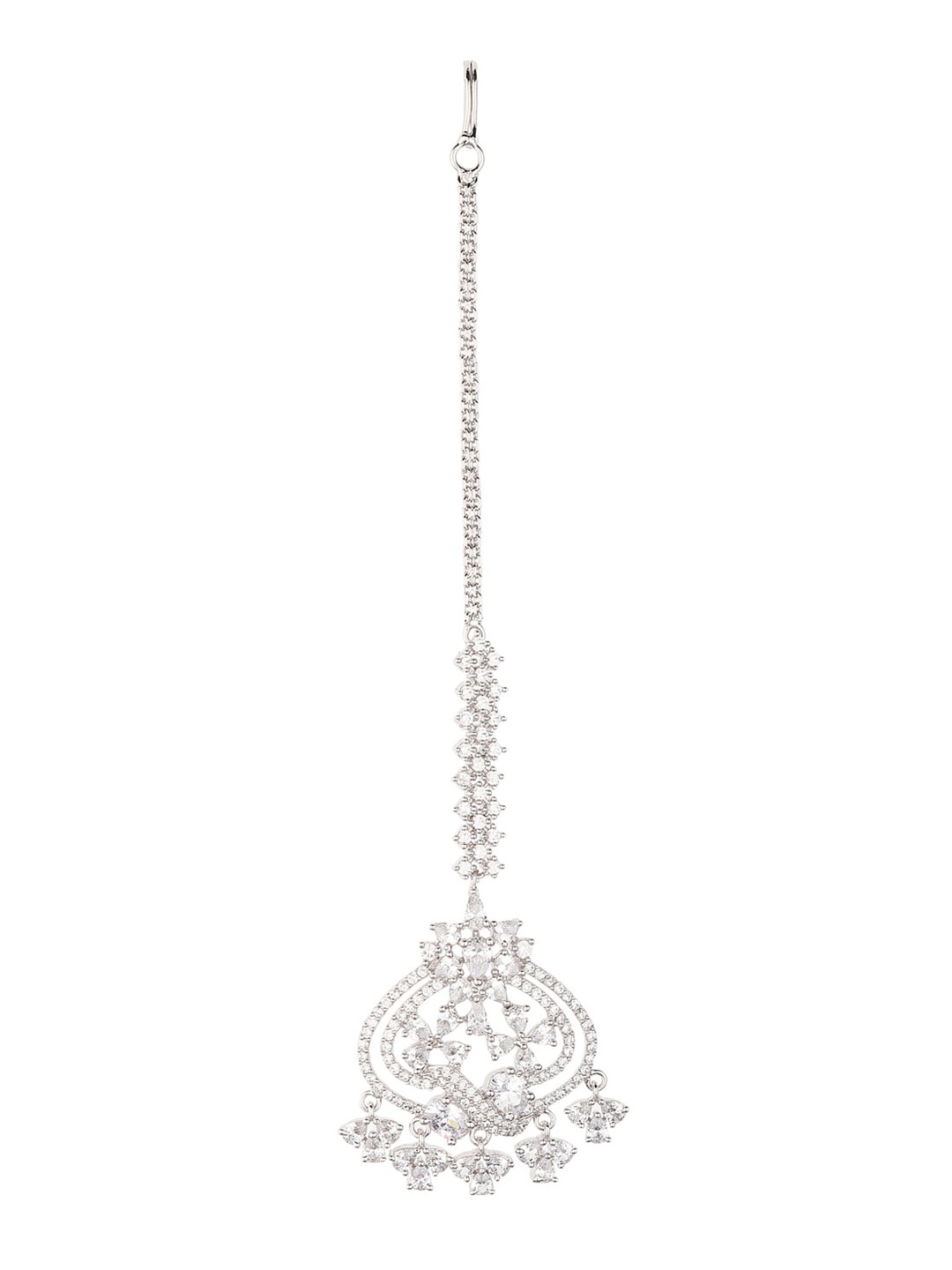 

Runjhun Silver-Plated White AD-Studded Maang Tikka