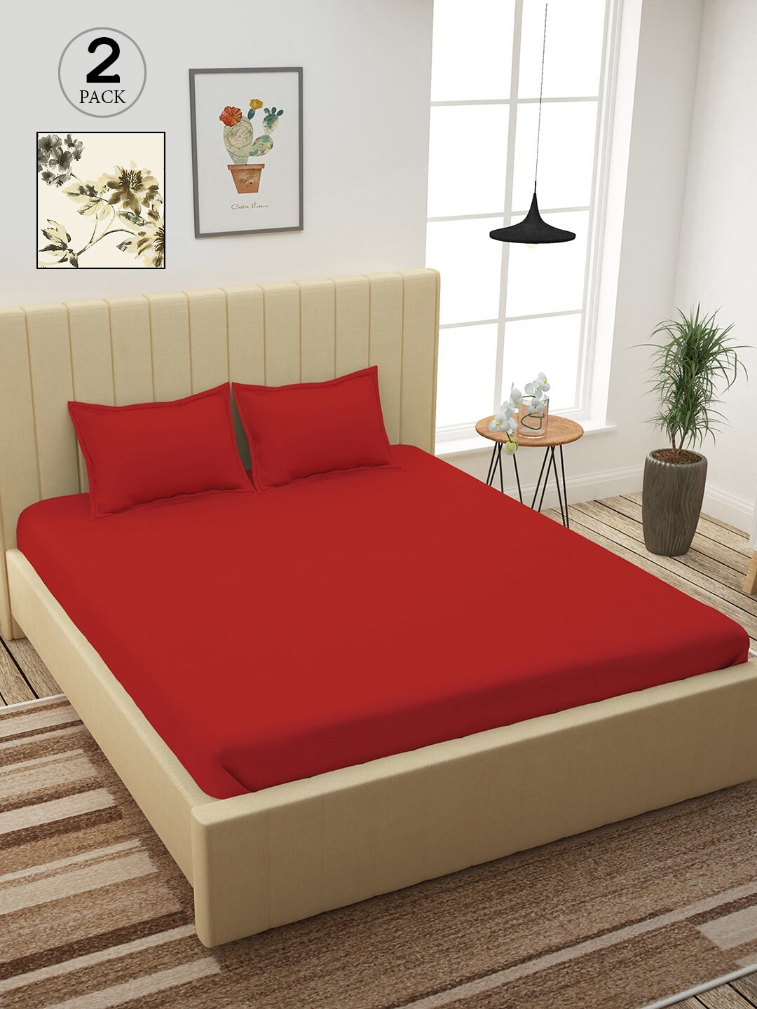 

Story@home Red & Cream-Coloured Floral 210 TC 2 King Bedsheet with 4 Pillow Covers