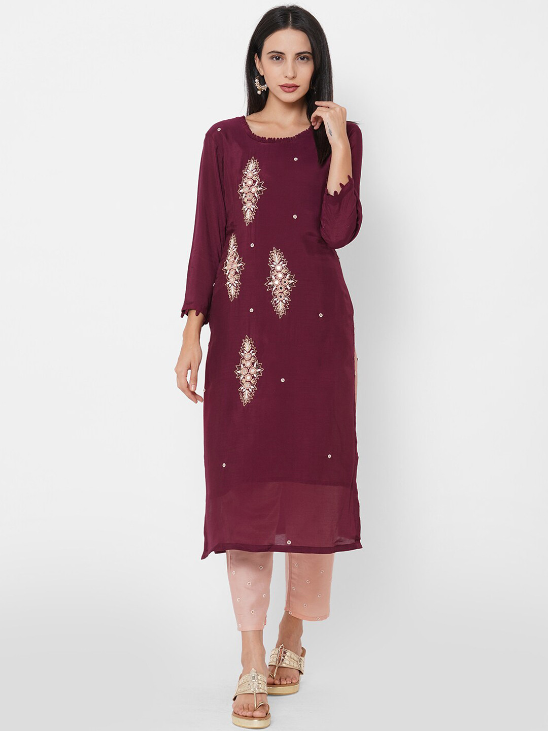 

FASHOR Women Burgundy Kurta with Trousers