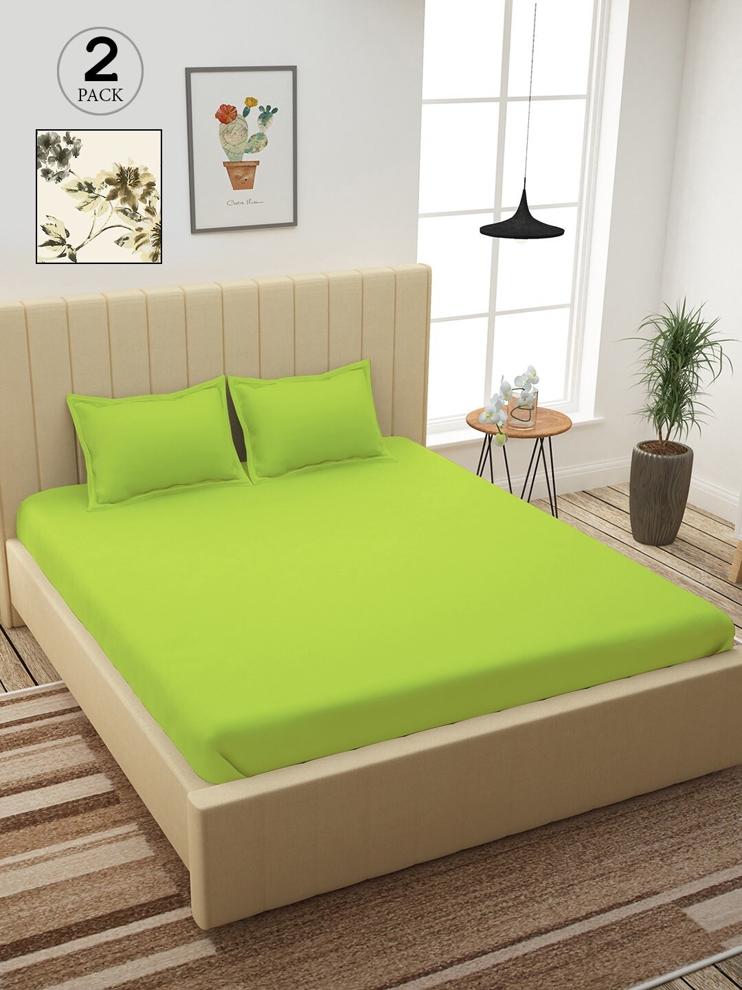

Story@home Green & White Floral 210 TC 2 King Bedsheet with 4 Pillow Covers