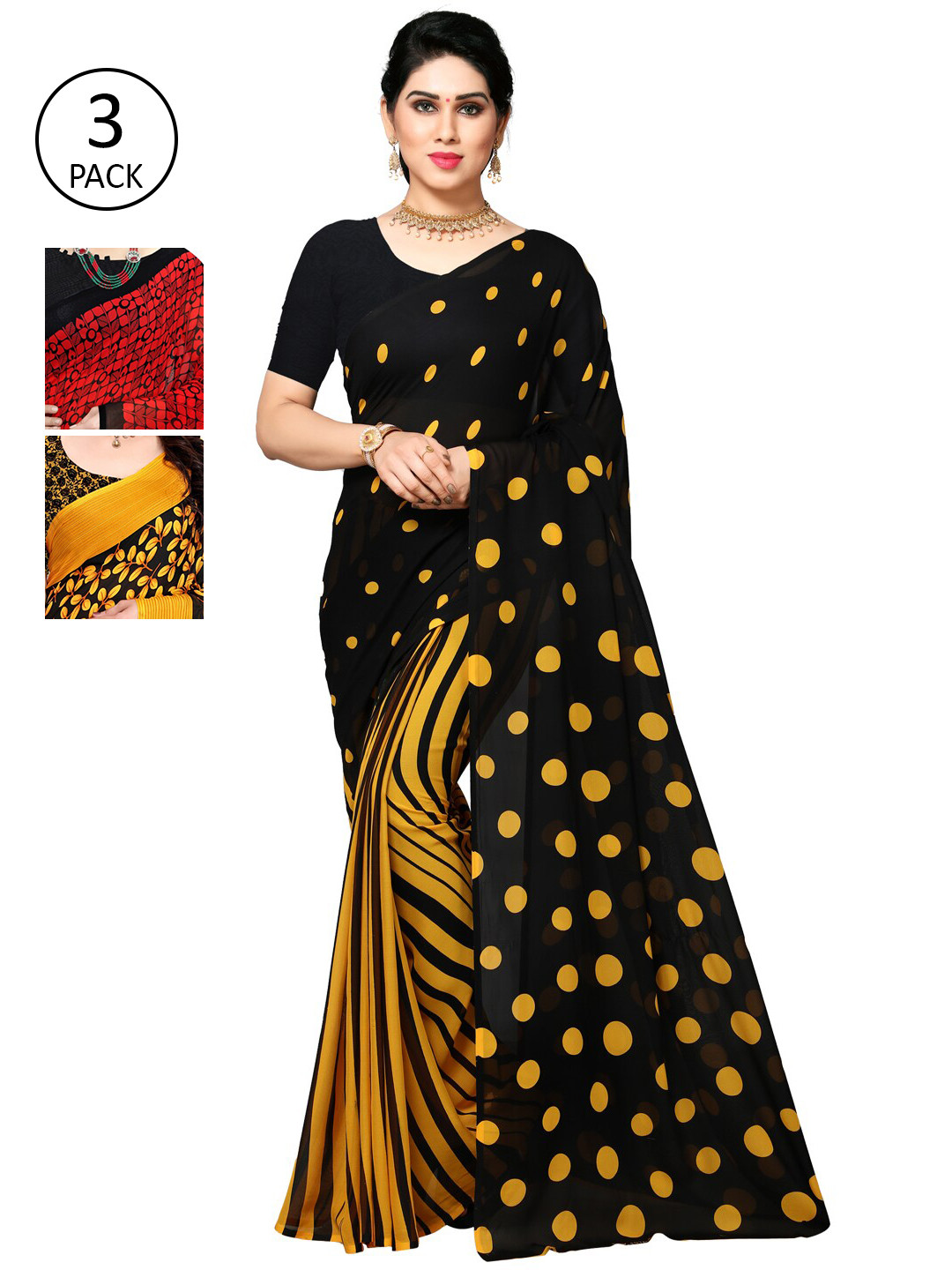 

KALINI Yellow & Red Pack of 3 Printed Saree