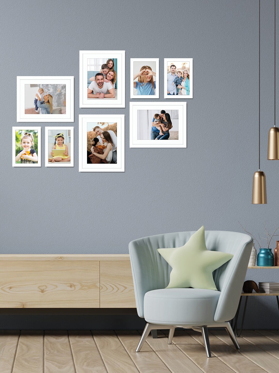 RANDOM Set Of 8 White Solid Individual Wall Photo Frames