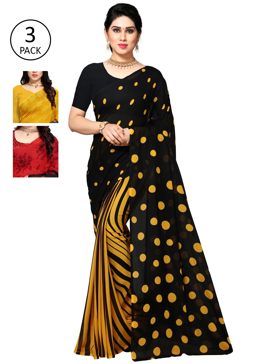 

KALINI Pack of 3 Printed Poly Georgette Saree, Multi