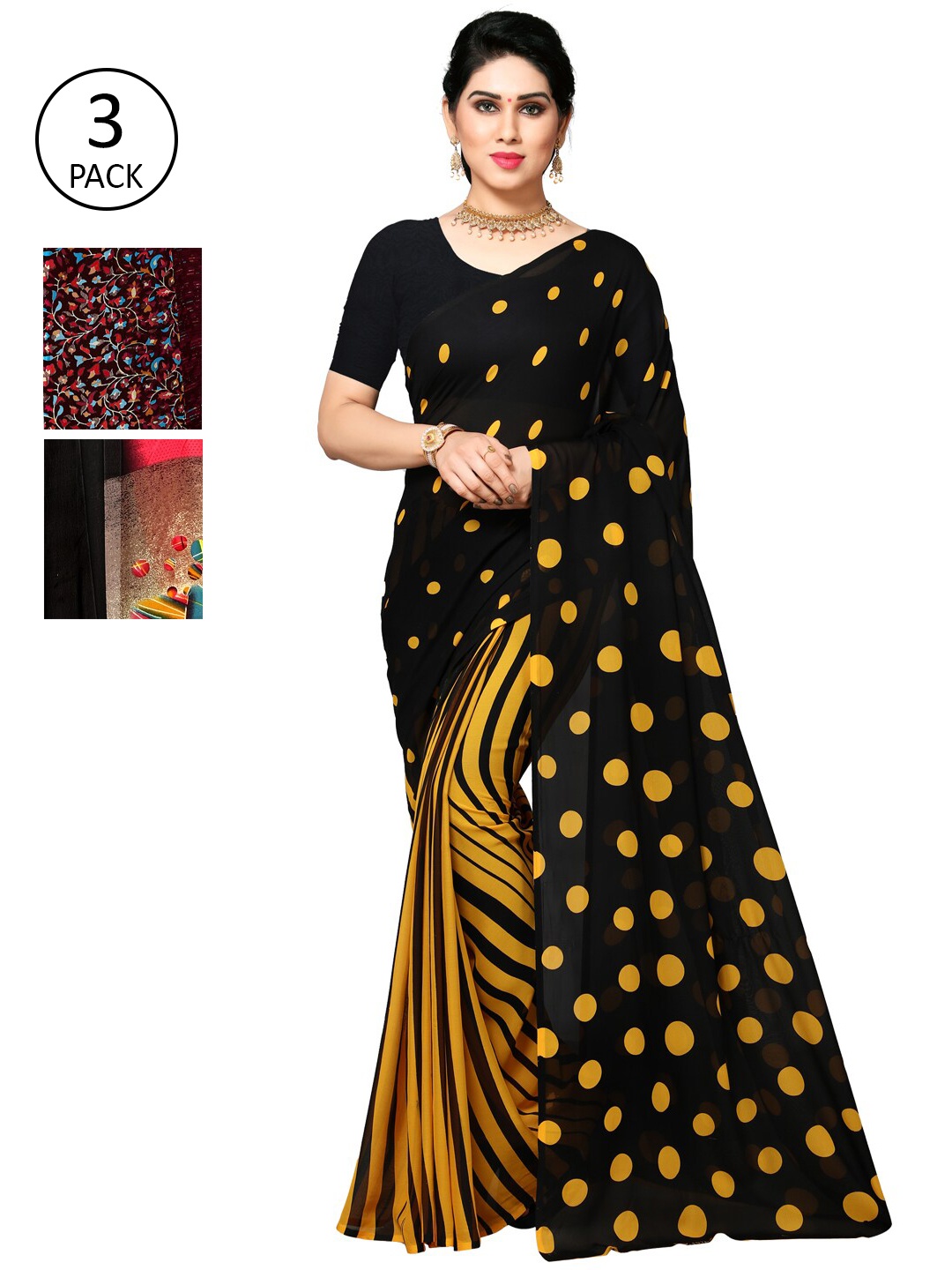 ANAND SAREES Pack Of 3 Printed Sarees, Maroon