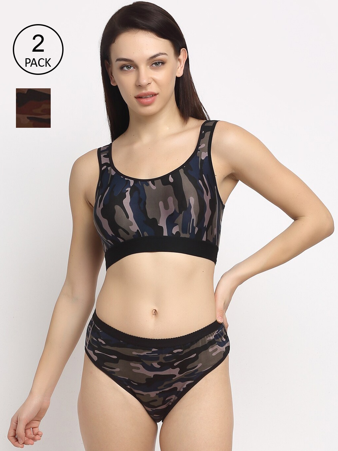 

Friskers Women Pack Of 2 Army Printed Lingerie Set O-307-17-O-307, Blue
