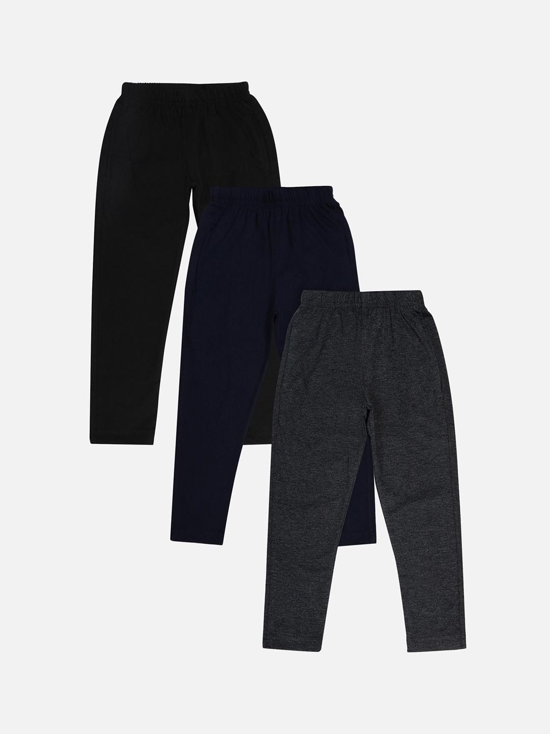 DYCA Girls Pack Of 3 Black Solid Cotton Track Pants