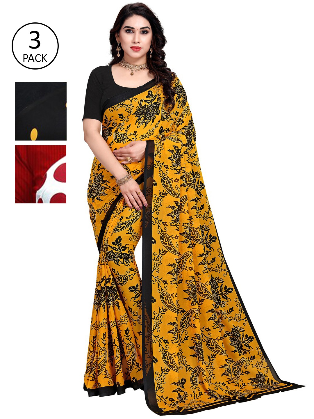 

KALINI Black & Maroon Pack of 3 Saree