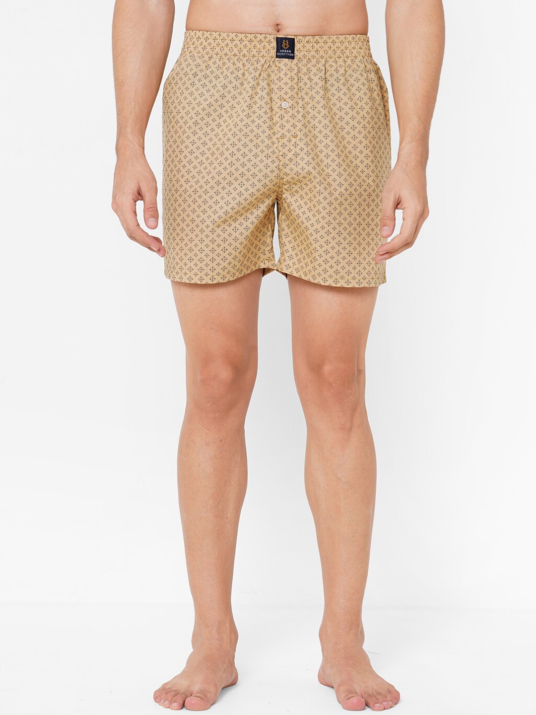 

Urban Scottish Men Printed Pure Cotton Boxers USBX2180, Beige