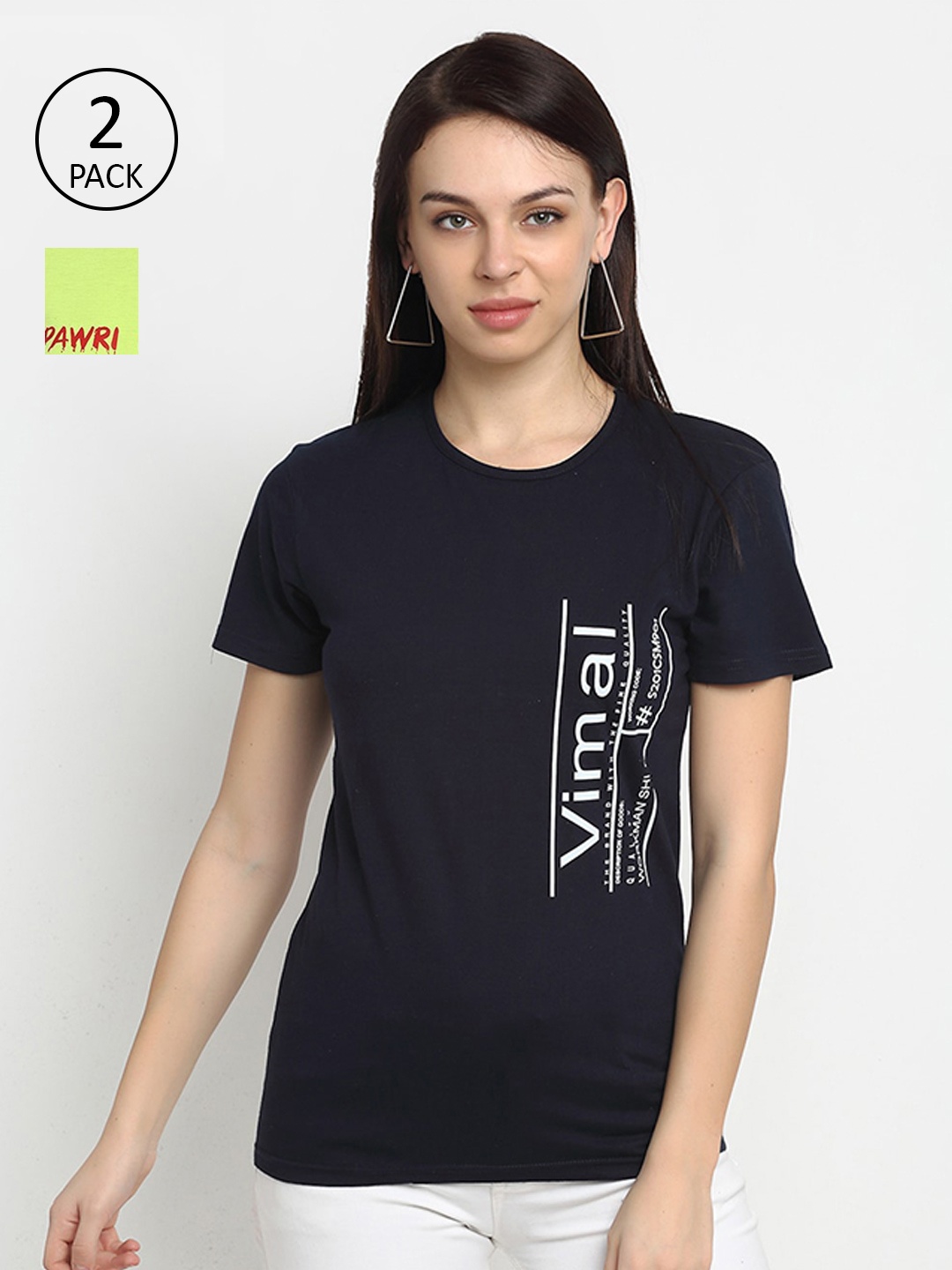 

VIMAL JONNEY Women Blue & Green Pack of 2 Printed T-shirt