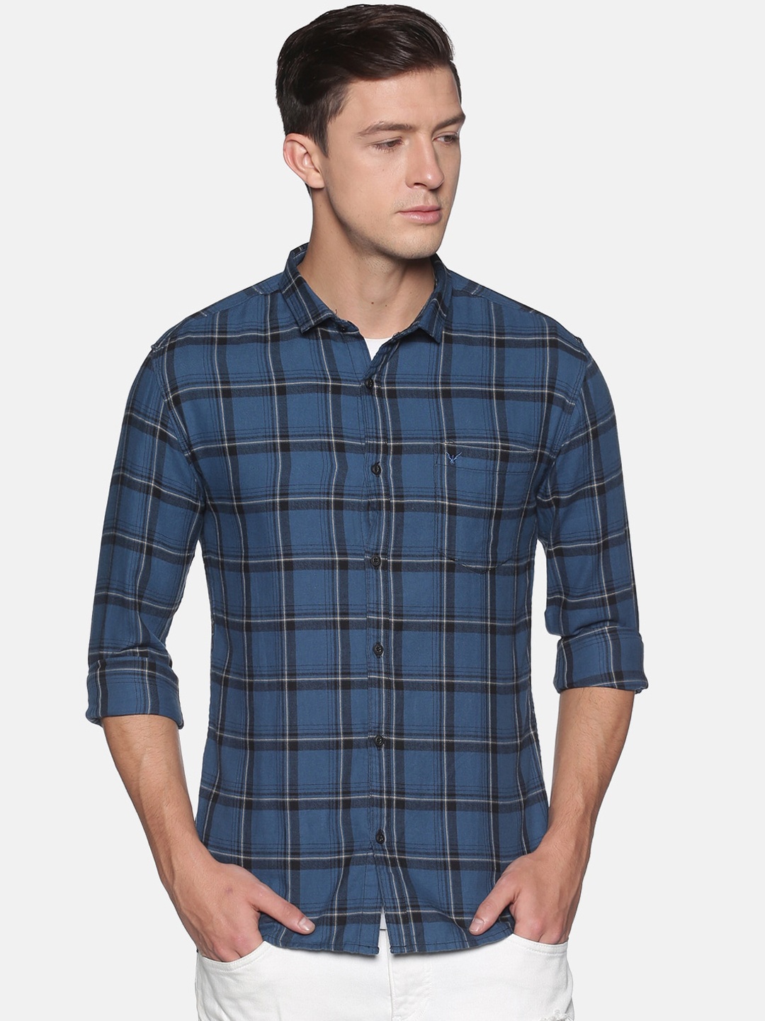 

SHOWOFF Men Blue & Black Slim Fit Checked Casual Shirt