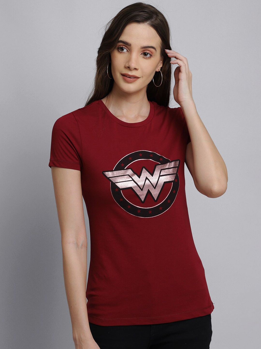 

Free Authority Women Maroon Cotton Wonder Woman Featured Pure Cotton T-shirt