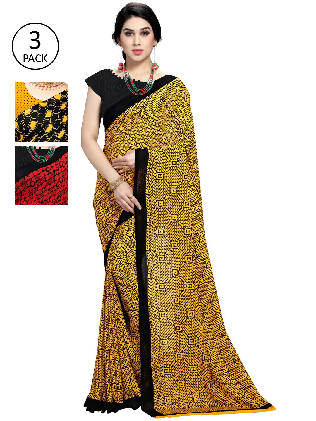 

KALINI Pack Of 3 Sarees, Yellow