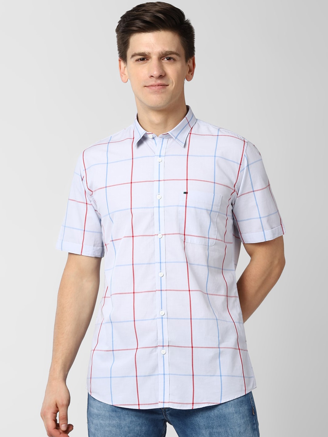 

Peter England Casuals Men Blue Slim Fit Checked Cotton Casual Shirt