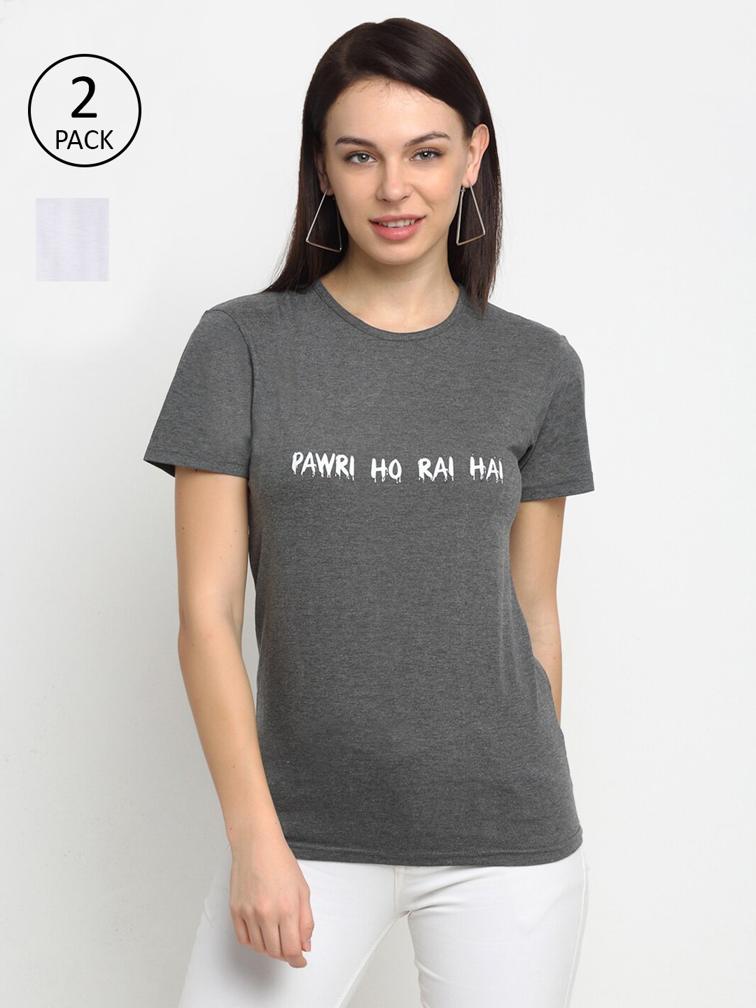 

VIMAL JONNEY Women Pack of 2 Typography Printed T-shirt, Grey