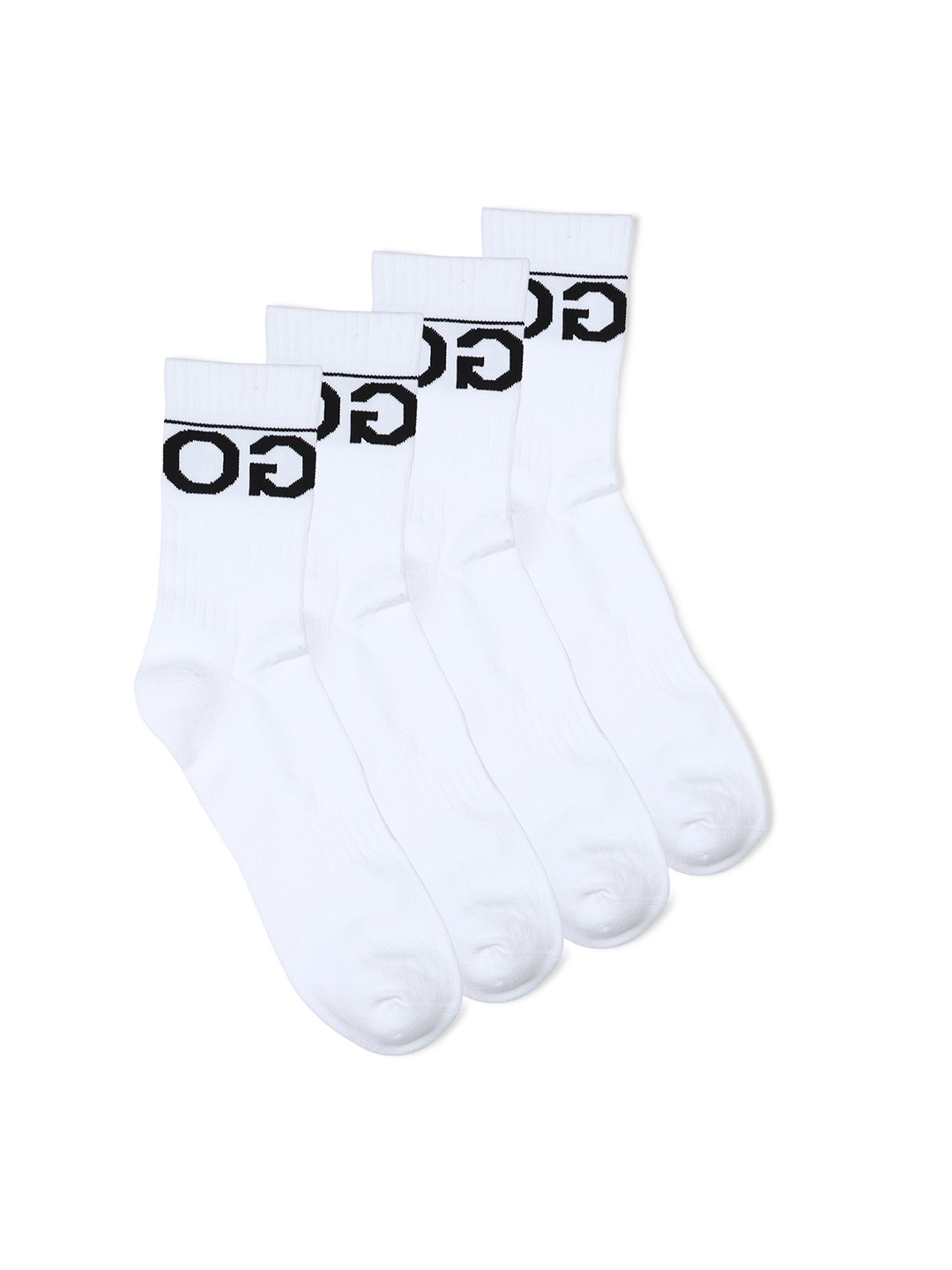 

HUGO Men Pack Of 4 White Solid Cotton Above Ankle-Length Socks