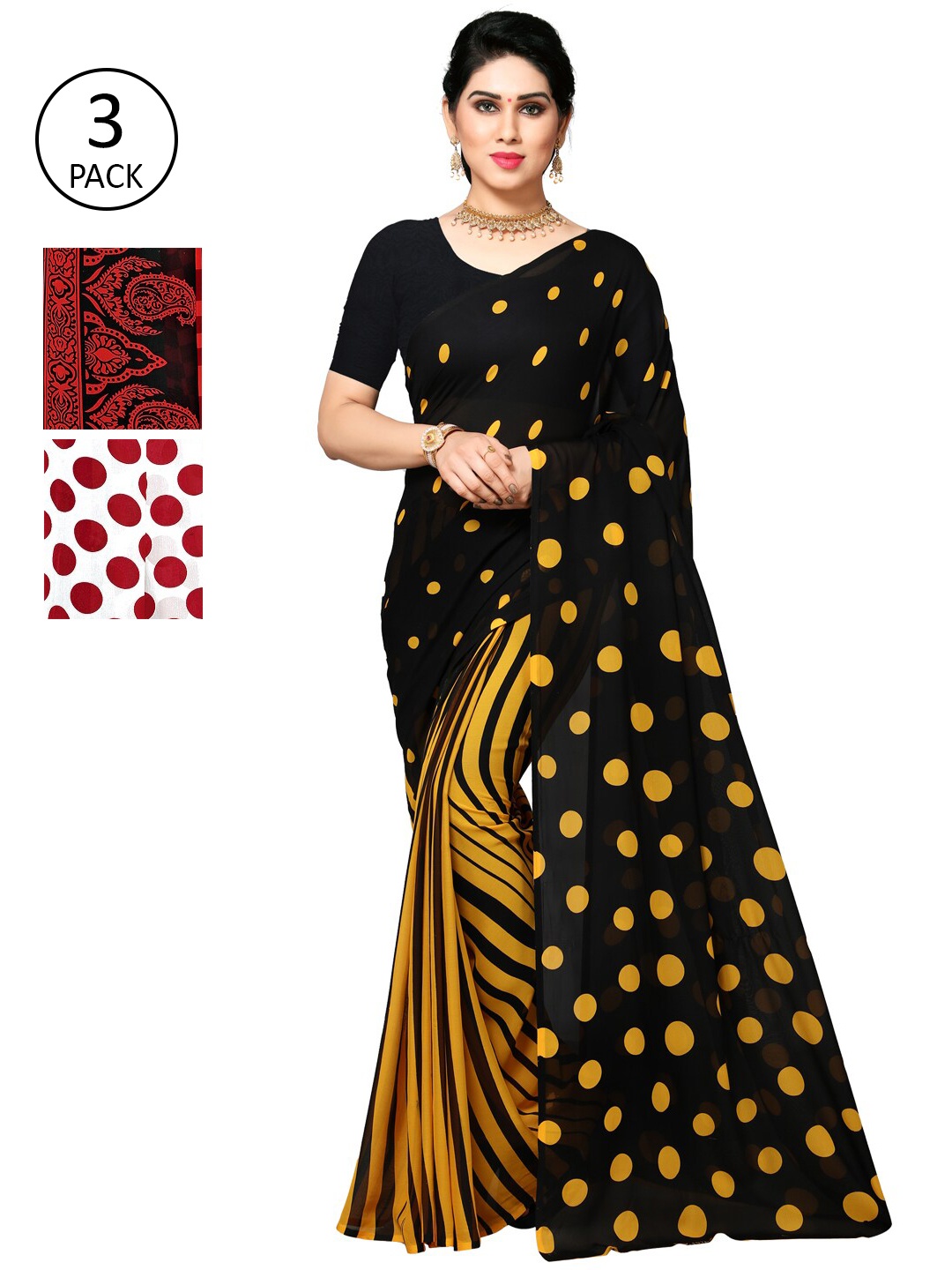 

KALINI Multicoloured Set of 3 Poly Georgette Saree, Multi