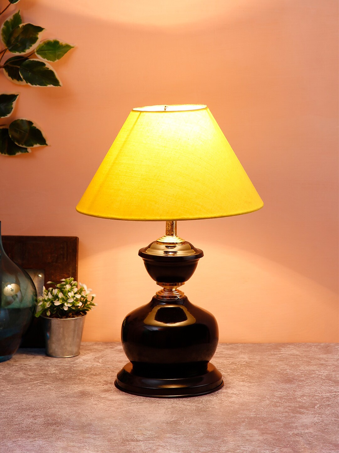

Devansh Yellow & Black Traditional Bedside Standard Table Lamp with Shade