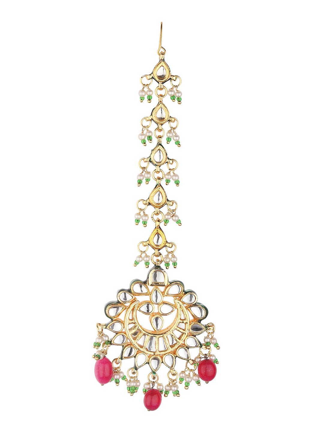 Runjhun Gold-Plated Green Kundan-Studded Maangtika