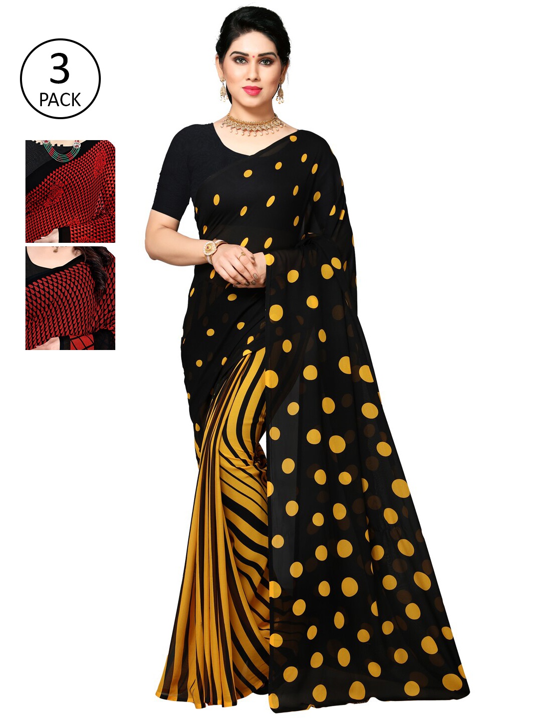 

KALINI Pack Of 3 Multicoloured Poly Georgette Sarees, Multi