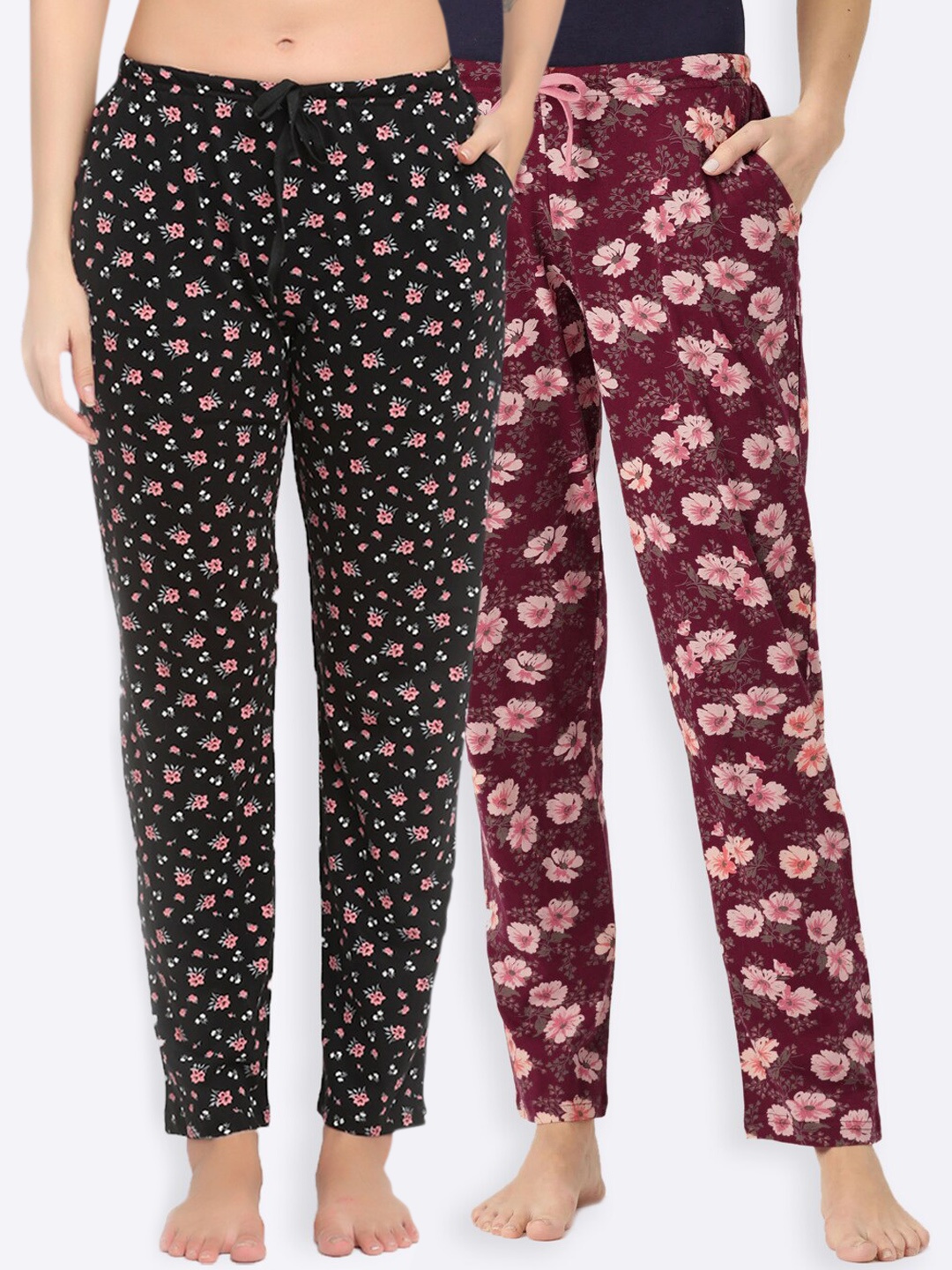 

Kanvin Women Pack Of 2 Printed Cotton Lounge Pants, Black