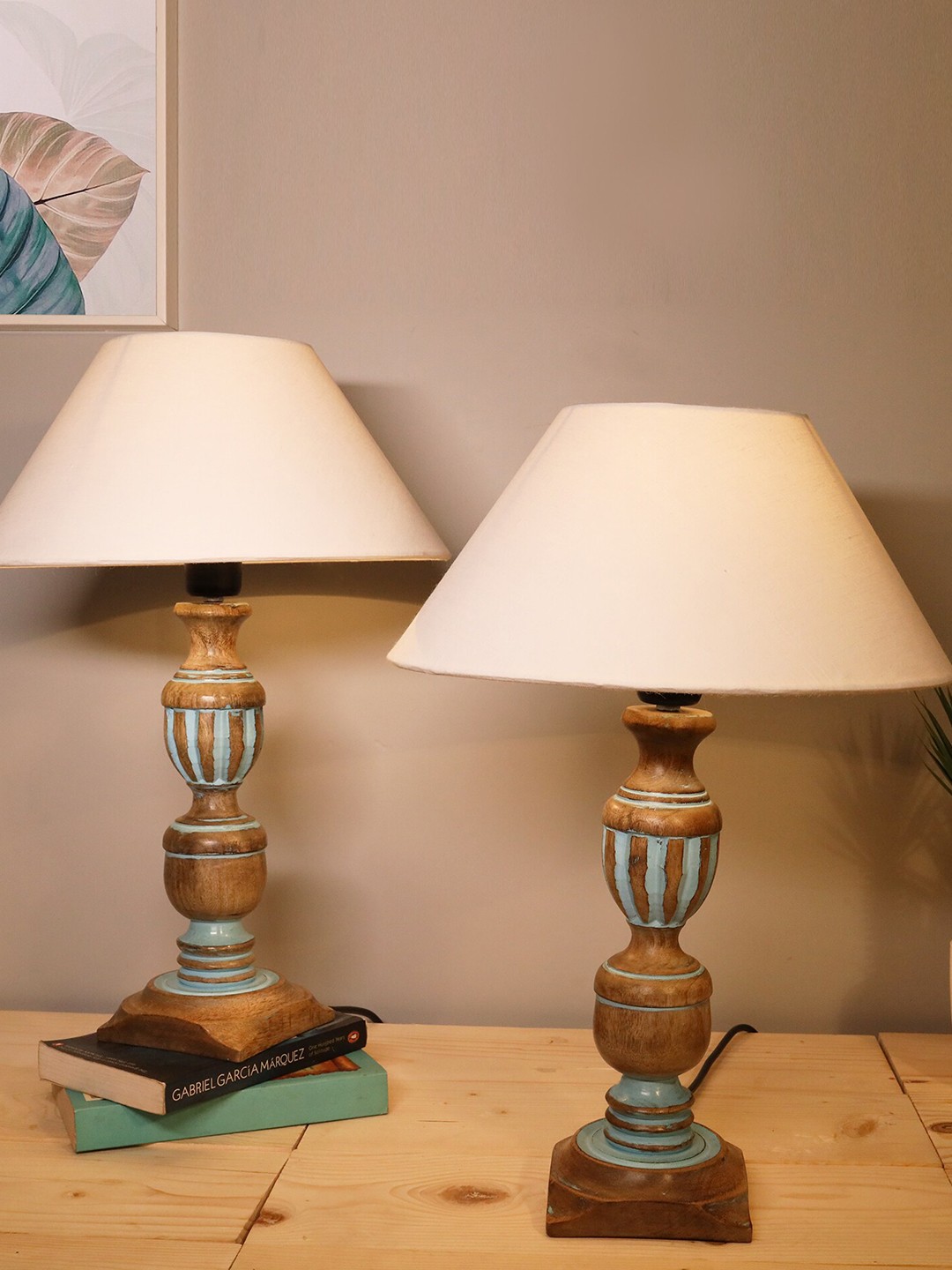 

Homesake White & Brown Set Of 2 Contemporary Handcrafted Bedside Standard Table Lamp